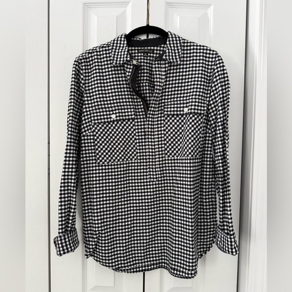 J Crew Black and White Gingham Shirt